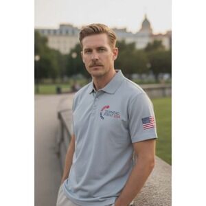 EUC TPUSA Turning Point USA Polo Shirt Patriotic American Flag Conservative Mens